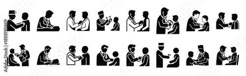 doctor performing checkup vector icon set multiple style collection. doctor day silhouette medical symbols for healthcare