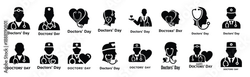 doctors day tribute vector icon set multiple style collection. doctor day silhouette medical symbols for healthcare