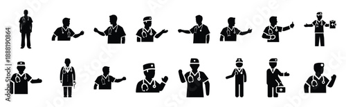 emergency doctor vector icon set multiple style collection. doctor day silhouette medical symbols for healthcare