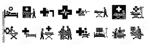 emergency room vector icon set multiple style collection. doctor day silhouette medical symbols for healthcare