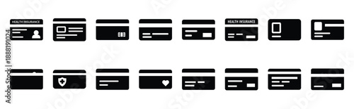 health insurance card vector icon set multiple style collection. doctor day silhouette medical symbols for healthcare