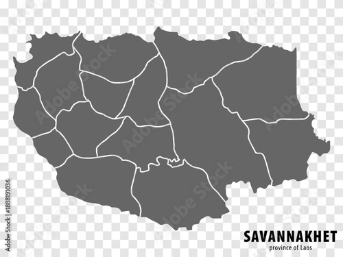 High Quality map of Savannakhet  province of  Laos, with borders of the districts. Map of Savannakhet Province for your web site design, app, UI. EPS10.