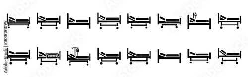 hospital bed vector icon set multiple style collection. doctor day silhouette medical symbols for healthcare