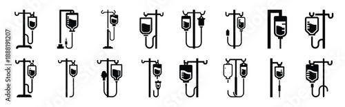 iv drip vector icon set multiple style collection. doctor day silhouette medical symbols for healthcare