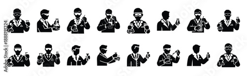 lab technician vector icon set multiple style collection. doctor day silhouette medical symbols for healthcare