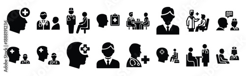 medical appointment vector icon set multiple style collection. doctor day silhouette medical symbols for healthcare