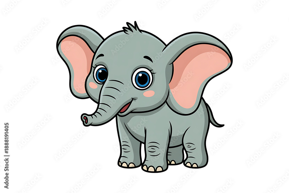 Fototapeta premium Adorable cartoon elephant with big ears and eyes