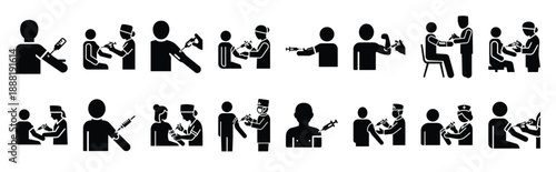 patient receiving injection vector icon set multiple style collection. doctor day silhouette medical symbols for healthcare