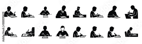 patient signing consent vector icon set multiple style collection. doctor day silhouette medical symbols for healthcare