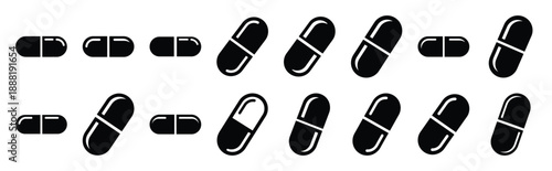pill capsule vector icon set multiple style collection. doctor day silhouette medical symbols for healthcare