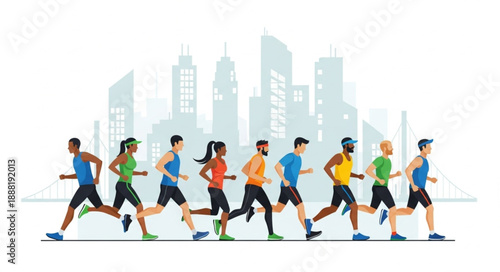Diverse group of runners participating in a city marathon.