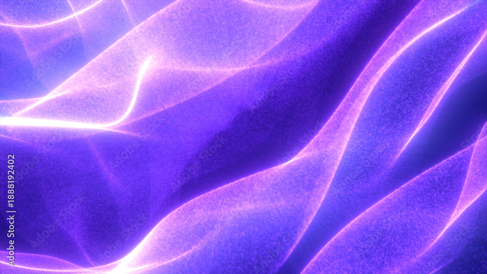 Obraz premium Vibrant purple glowing particle waves forming smooth digital surfaces with bright flowing highlights