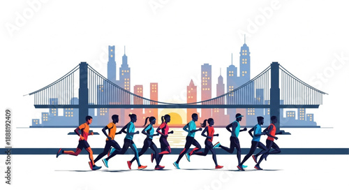 Diverse group of runners participating in a city marathon race.