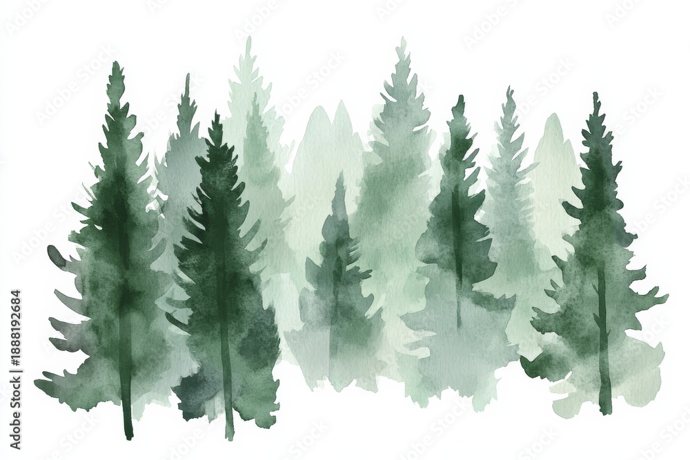 Fototapeta premium Pine trees stretch high in a forest landscape with mountains in the background under bright daytime sky
