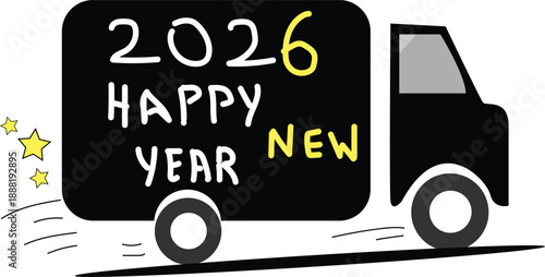  2026 Happy new year hand made brush text displayed in truck attractive vector design. eps10. 