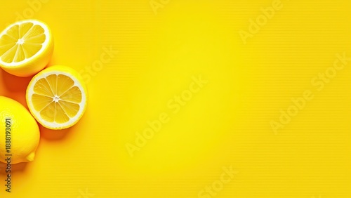 fresh lemons cut in halves and slices arranged as bright yellow citrus background close up natural food texture scene concept of food industry nutrition health business