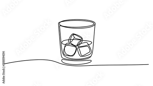 Stylish Continuous Line Drawing of a Glass of Water with Ice Cubes for Beverages