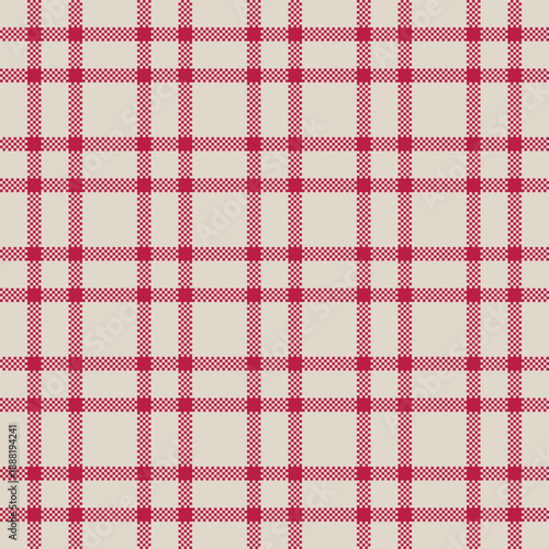Summer texture background tartan, white plaid vector fabric. Bedroom check pattern seamless textile in light and red colors.
