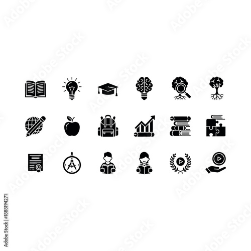 Illustrations of various education and learning concepts are shown.