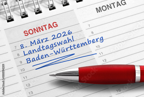 Kalendernotiz, 8. März 2026, Landtagswahl Baden-Württemberg