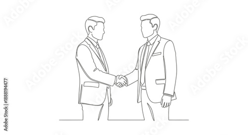 business handshake agreement line art of two corporate men symbolizing successful partnership collaboration and deal closing concepts.