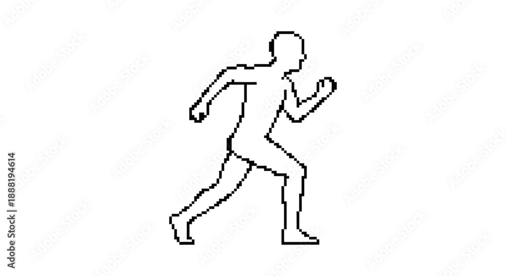 Fototapeta premium pixel art running man outline graphic for game assets fitness app icons and dynamic digital health promotion visuals.