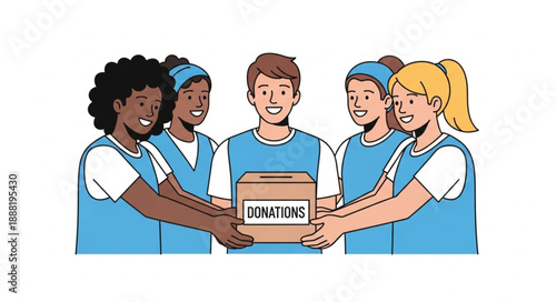 Diverse Group of Volunteers Holding Donation Box.