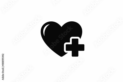 Adding to favorites or health: a symbolic heart and plus sign icon isolated on transparent background, isolated on white background, Vector