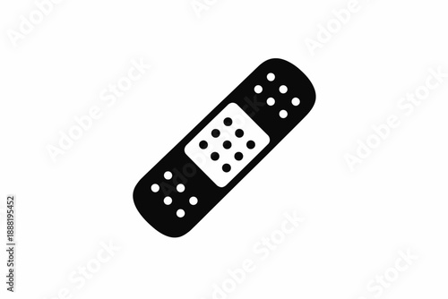 A simple black and white adhesive bandage icon representing first aid and minor injury care isolated on transparent background, isolated on white background, Vector