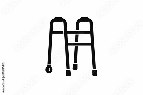 A simple black icon illustrating a medical walker, a crucial mobility aid for elder care and rehabilitation. isolated on transparent background, isolated on white background, Vector