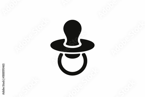 Classic black silhouette icon of a baby pacifier or dummy, symbolizing infant comfort and care isolated on transparent background, isolated on white background, Vector
