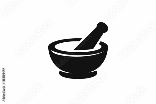 Classic mortar and pestle icon representing grinding, pharmacy, and traditional medicine isolated on transparent background, isolated on white background, Vector