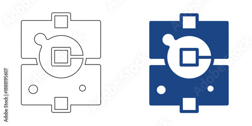 Central Processor and Circuit Board Hardware Icon , Computer Engineering and System Integration Concept, Blue Outline and Bold Line Art Vector