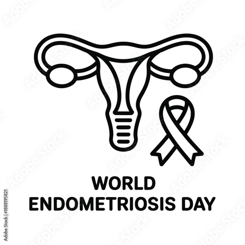 World Endometriosis Day awareness symbol with uterus and purple ribbon