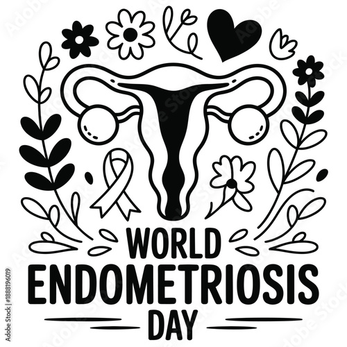 World Endometriosis Day awareness campaign logo with uterus flowers and ribbon