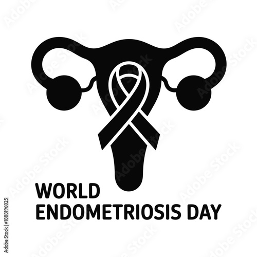 World Endometriosis Day awareness symbol with uterus and purple ribbon on white