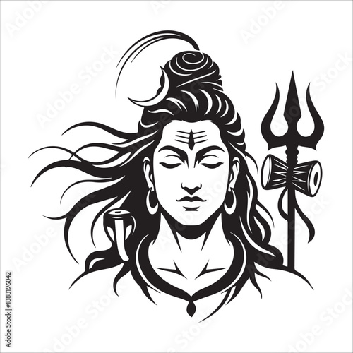 Hindu God Shiva Minimalist Line Art Spiritual Design