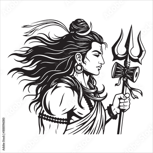 Hindu God Shiva Minimalist Line Art Spiritual Design