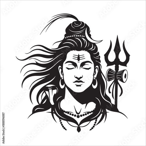 Hindu God Shiva Minimalist Line Art Spiritual Design