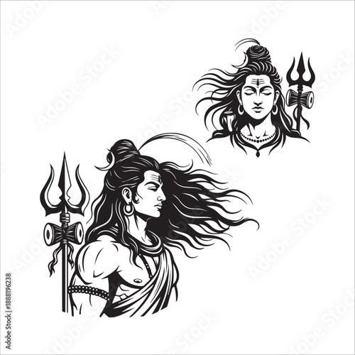 Hindu God Shiva Minimalist Line Art Spiritual Design