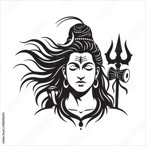 Hindu God Shiva Minimalist Line Art Spiritual Design