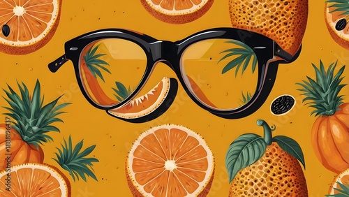 Colorful tropical fruit seamless pattern with citrus and exotic fruits on white background