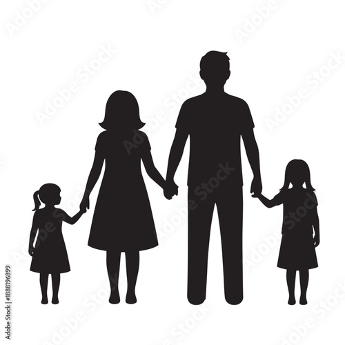 "Family Silhouette with Two Daughters – Symbol of Love, Unity & Togetherness"