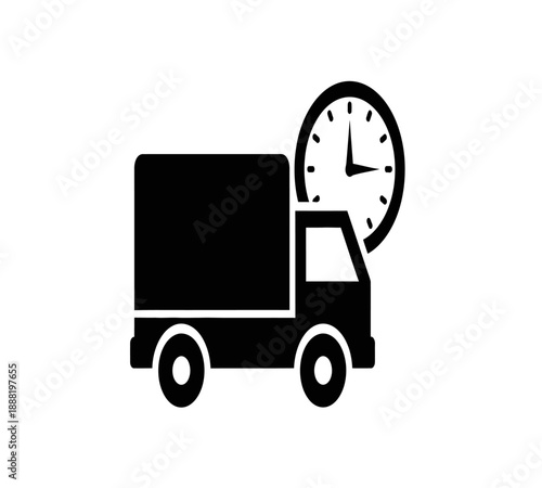 Delivery truck icon with a clock above symbolizing timely shipping and logistics services