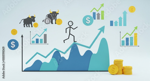 Financial Market Growth Concept with Bull and Bear Symbols.
