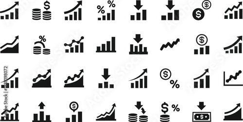 Financial Growth Decline Vector Icons Set Isolated on White