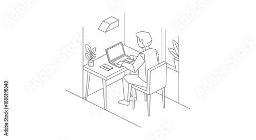 remote work professional focused on productivity at a home office desk using a laptop for digital business tasks and online learning