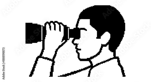 person looking through binoculars intently observing symbolizing strategic foresight new discovery and future exploration for conceptual design.