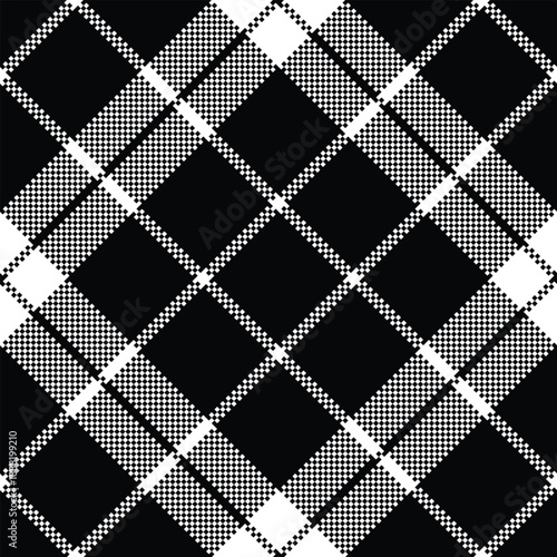 Weave vector fabric background, jacket plaid seamless check. Network pattern tartan texture textile in black and white colors.