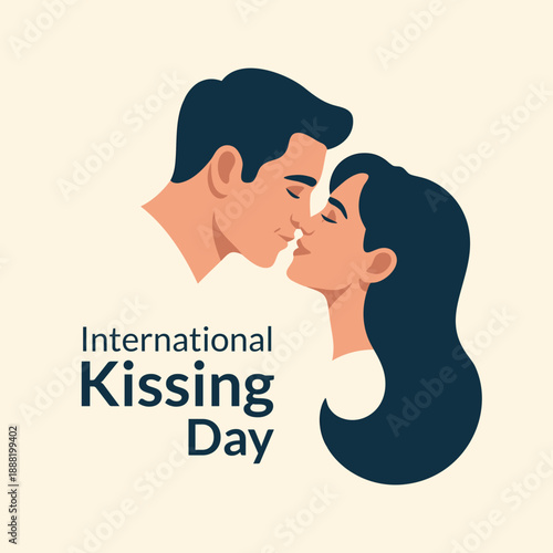 A stylized illustration depicts a couple intimately kissing celebrating international kissing day high quality professional